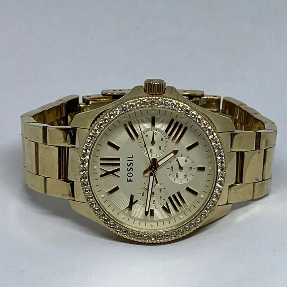 Fossil AM4482 Women Stainless Steel Gold Analog Dial Quartz Genuine Watch QB518